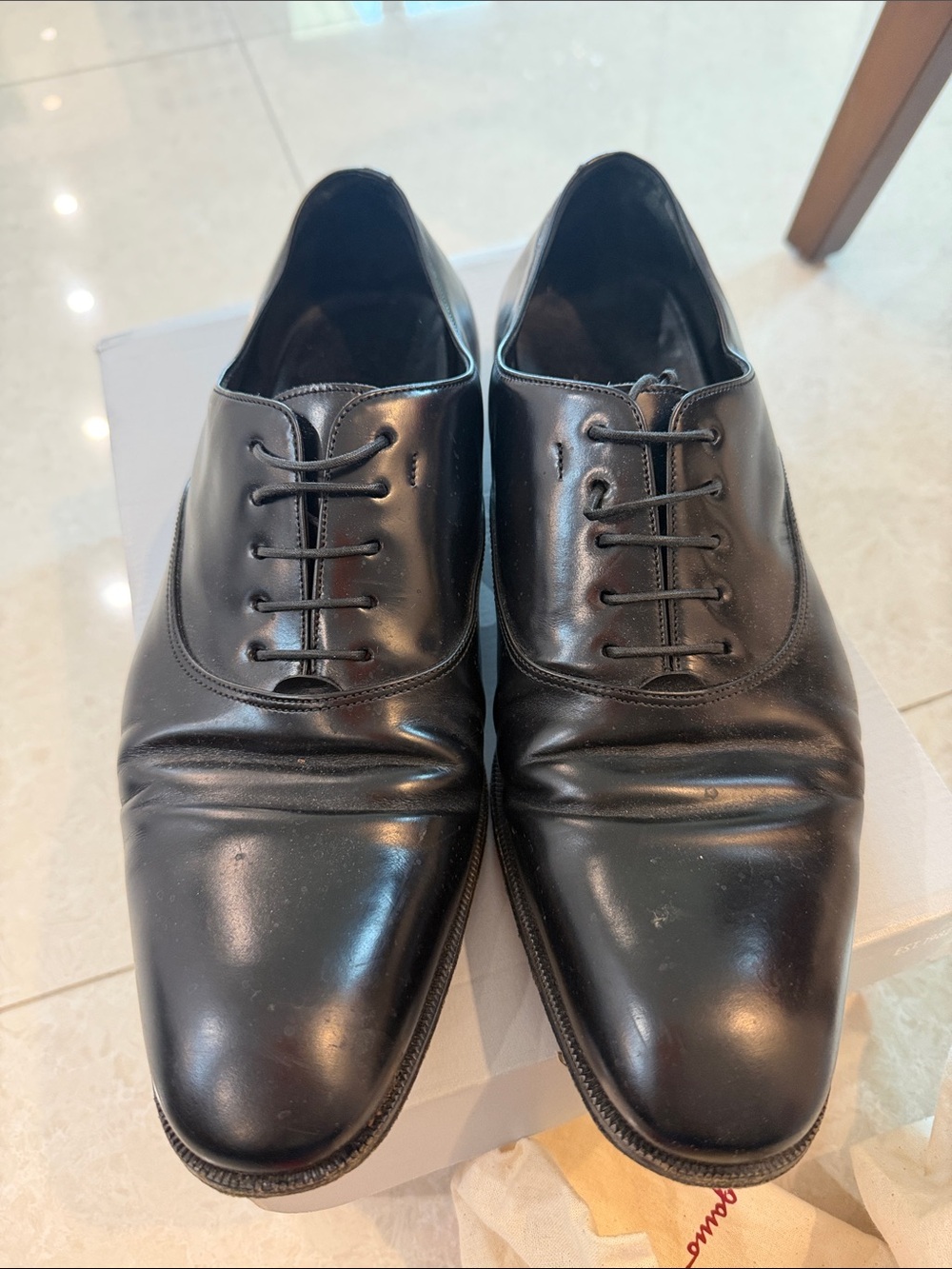 Salvatore Ferragamo Black Leather Oxford Dress Shoes